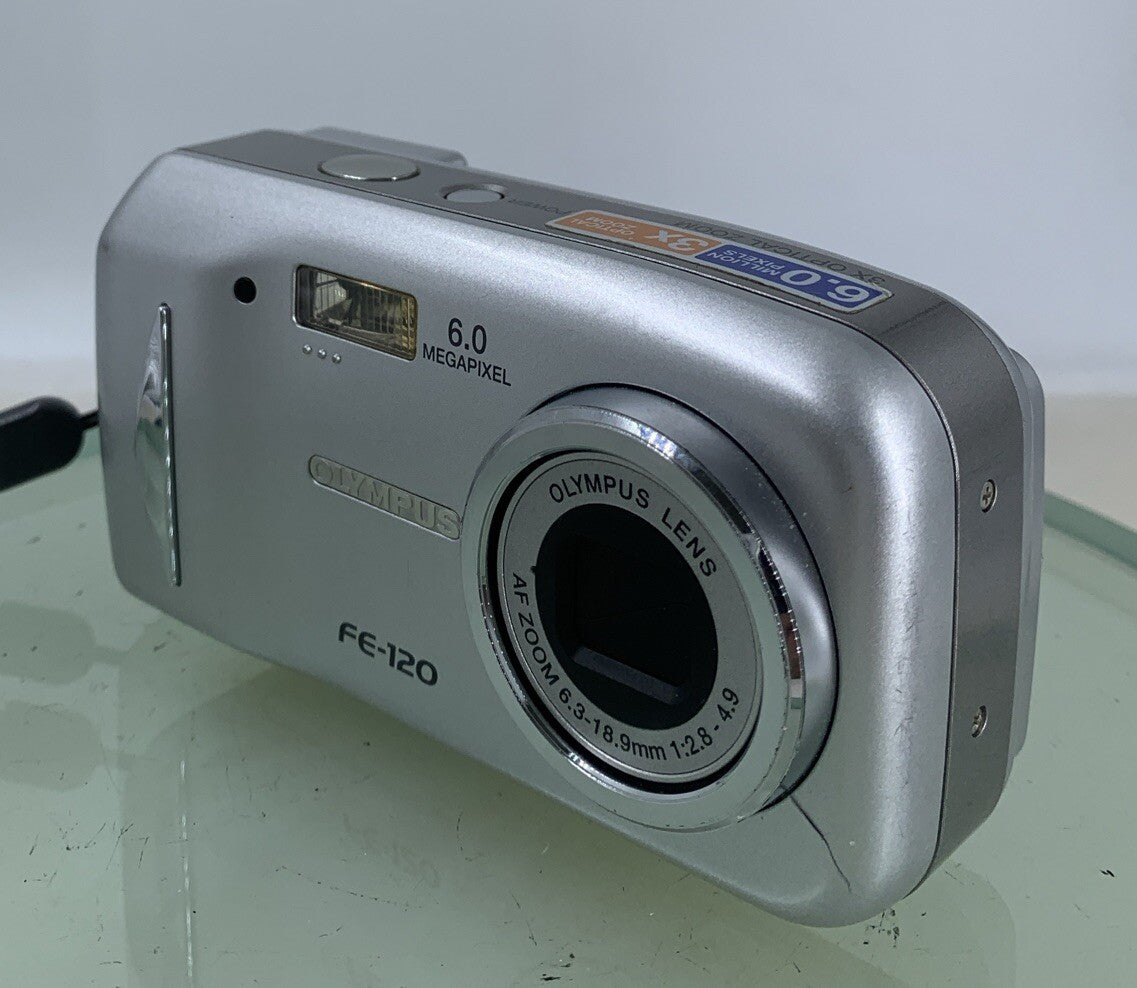 Olympus FE-120 6MP COMPACT DIGITAL CAMERA SILVER WITH COVER + WIRE TESTED - 462