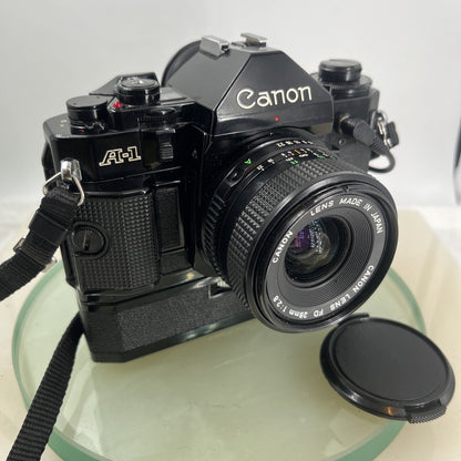 Canon A-1 35mm SLR Camera Body+ FD 50mm f/2.8 + POWER WINDER FULLY WORKING #8770