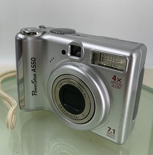 CANON POWERSHOT A550 7.1MP CAMERA WITH 1.0GB SD CARD SILVER TESTED - 8751