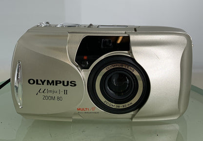 Olympus mju ii Zoom 80 35mm Ultra Compact Camera Beige All Weather  Working #351