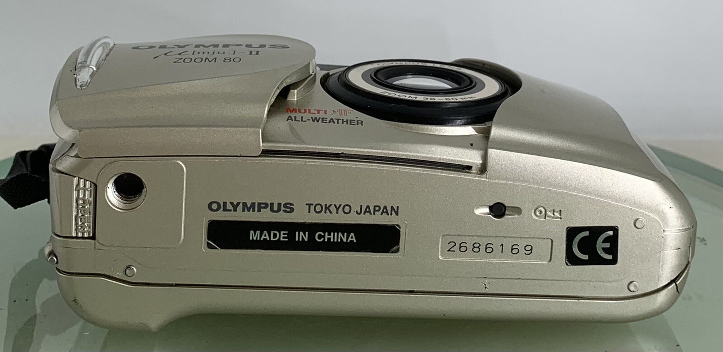 Olympus mju ii Zoom 80 35mm Ultra Compact Camera Black All Weather  Working #1407
