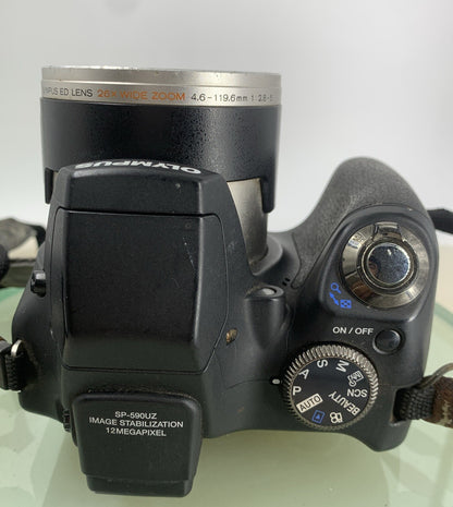 Olympus SP-590 UZ 12.0MP Digital Camera Black NO CHARGER NO CARD Tested - 6178