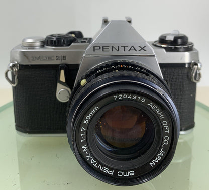 Pentax ME Super 50mm f/1.7 ASAHI LENS BLACK FILM CAMERAWITH COVER TESTED - 2561
