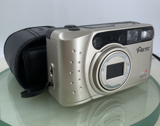 PRETEC KH70 ZOOM AF POINT AND SHOOT FILM CAMERA SILVER WITH COVER TESTED - 8330