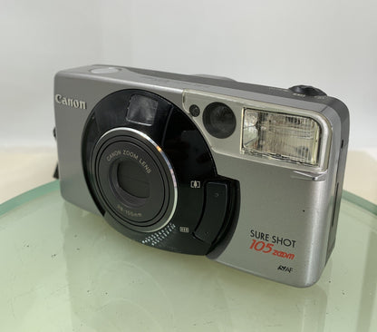 Canon SureShot 105 Zoom 35mm Film Point and Shoot Camera Silver Tested - 8441