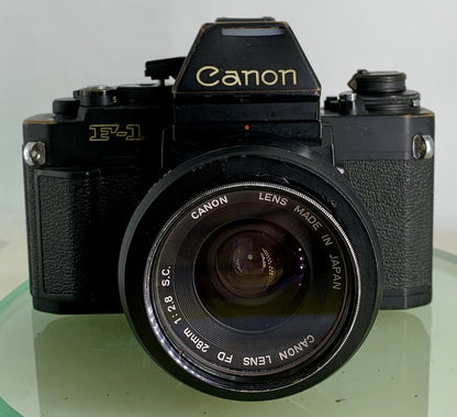 Canon New F-1 35mm SLR Film Camera + Canon FD 28mm f2.8 S.C, AE Finder TESTED3461