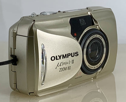 Olympus mju ii Zoom 80 35mm Ultra Compact Camera Beige All Weather  Working #822