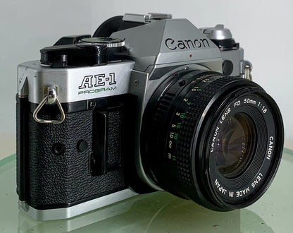 Canon AE-1 Program 35mm SLR Film Manual Camera + Canon 50mm F/1.8 FD Lens +# 2000