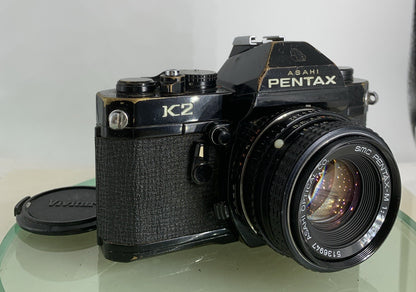 Pentax Asahi K2 35mm Black Film Camera SMC 50mm lens 1:2.K1000 Tested Works #1930