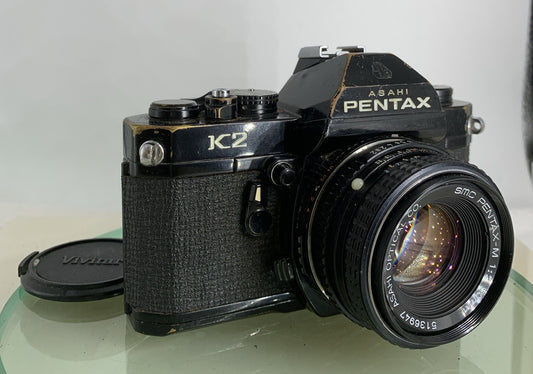 Pentax Asahi K2 35mm Black Film Camera SMC 50mm lens 1:2.K1000 Tested Works #1930