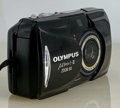 Olympus mju ii Zoom 80 35mm Ultra Compact Camera BLACK All Weather  Working #842