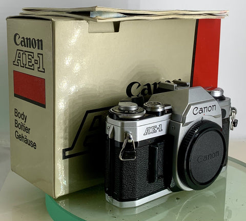 Canon AE-1 Silver Meter works 35mm SLR Film Camera Body Only BOXED Near MINT #35