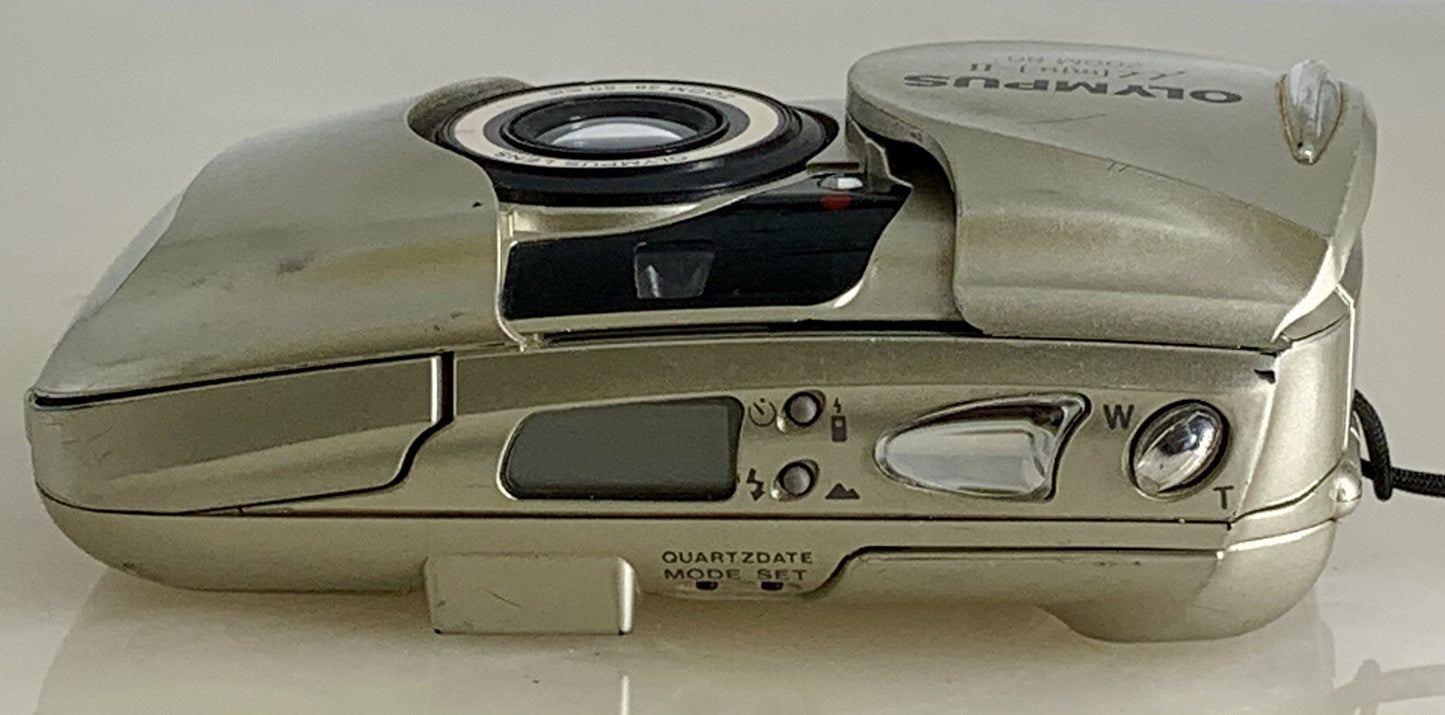 Olympus mju ii Zoom 80 35mm Ultra Compact Camera Beige All Weather  Working #856