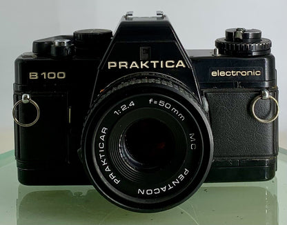 PRAKTICA B100 Electronic 35mm SLR Film Camera+Pentacon 50mm Lens 1:2.4+Tested-441