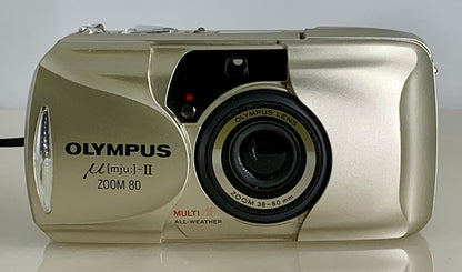 Olympus mju ii Zoom 80 35mm Ultra Compact Camera Beige All Weather  Working #821