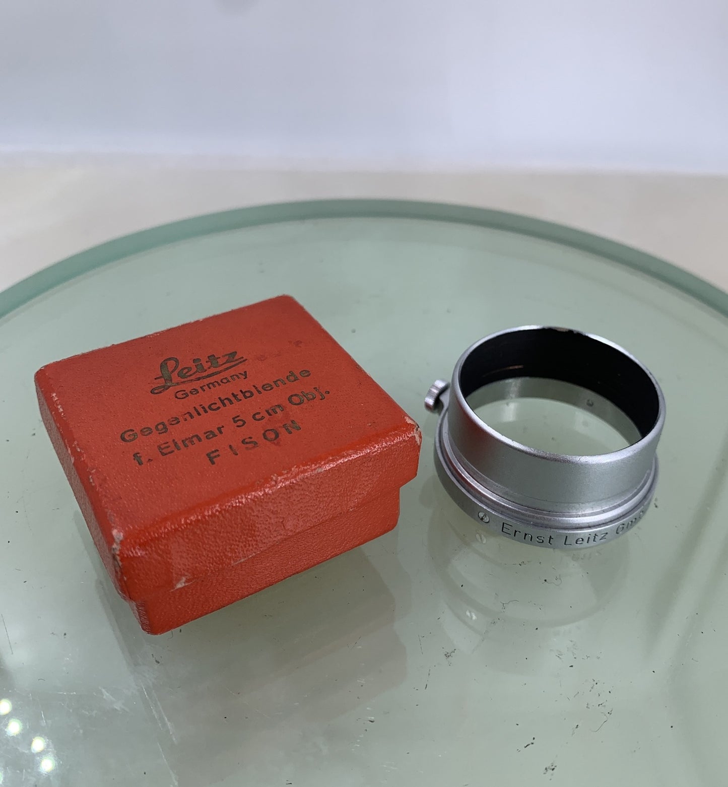 Leica Fison metal lens hood for 5cm Elmar MINTY IN BOX,    CLEAN  #8191