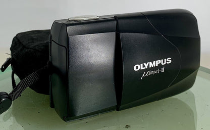 Olympus MJU II 35mm ALL WEATHER FILM CAMERA BLACK WITH COVER TESTED -  #3600
