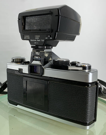 Olympus OM-2 35mm SLR camera body & Hotshoe 2 50mm 1:1.8 +Flash  TESTED #1596