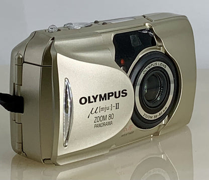 Olympus mju ii Zoom 80 35mm Ultra Compact Camera Beige All Weather  Working #812