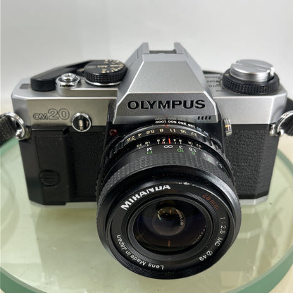 olympus Om20 35mm slr film camera With Miranda 28mm 1:2.8  Lens TESTED .#9111