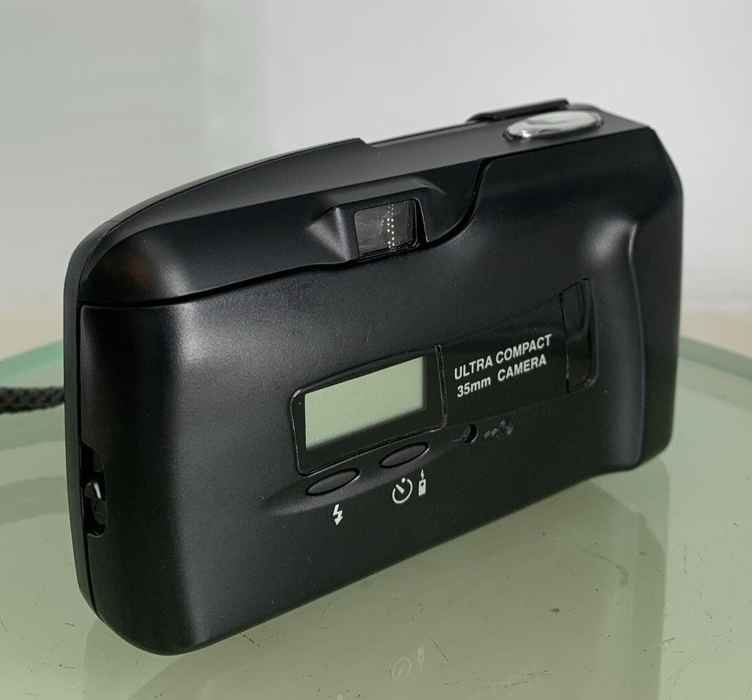 Olympus MJU II 35mm ALL WEATHER FILM CAMERA BLACK WITH COVER TESTED + TIN #4924