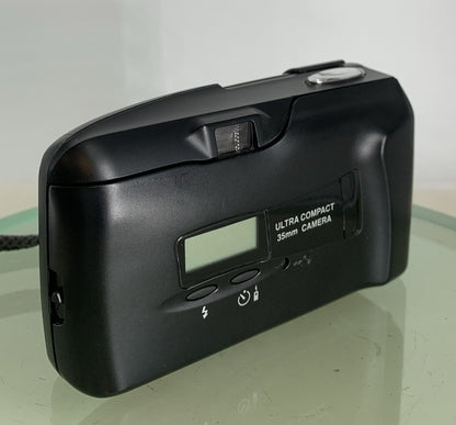 Olympus MJU II 35mm ALL WEATHER FILM CAMERA BLACK WITH COVER TESTED + TIN #4924