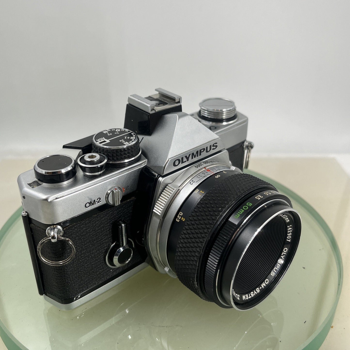 Olympus OM-2 35mm SLR camera body & Hotshoe 2 50mm 1:3.5 Silver Nose TESTED #8854