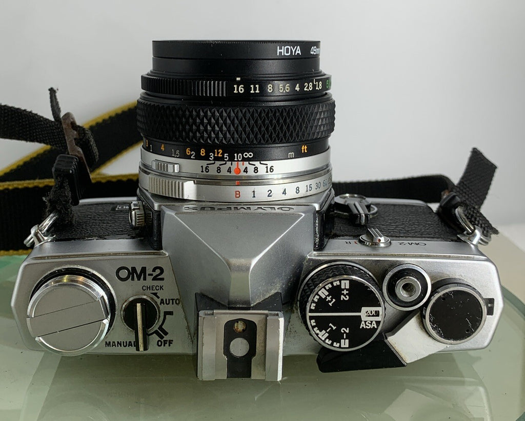 Olympus OM-2 35mm SLR camera body Olympus Zuiko 50mm 1:1.8+ Shoe, TESTED  #2418