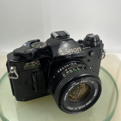 Canon AE-1 Program 35mm SLR Film Manual Camera BLACK+Canon 50mm F/1.8 FD Lens8820