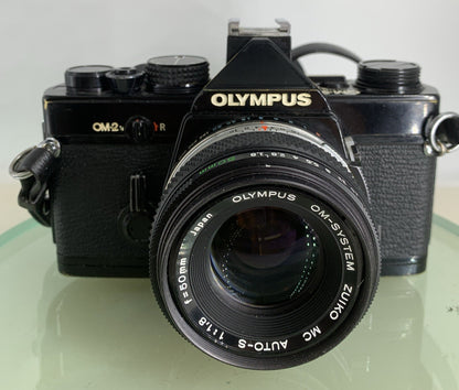 Olympus OM-2n Black - 35mm SLR Film Camera + 50mm f/1.8 Lens-Tested & Working 721