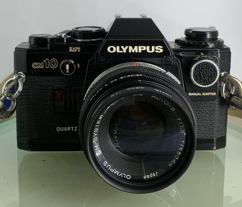 Black Quartz Olympus OM10 35mm SLR Camera Olympus 50mm 1.8 Manual Adapter TESTED1