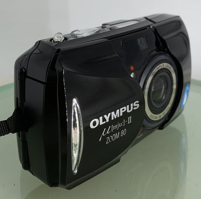 Olympus mju ii Zoom 80 35mm Ultra Compact Camera Black All Weather  Working +TIN2