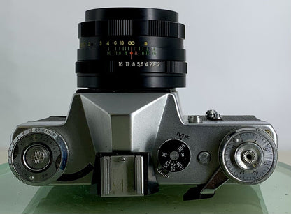 Very Rare ZENIT E POINT AND SHOOT FILM CAMERA+HELIOS-44M LENS+SILVER+TESTED - 807