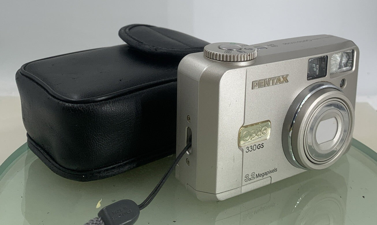 Pentax Optio 330GS Retro Digital Camera 3.2 MP SILVER WITH COVER TESTED - 4150