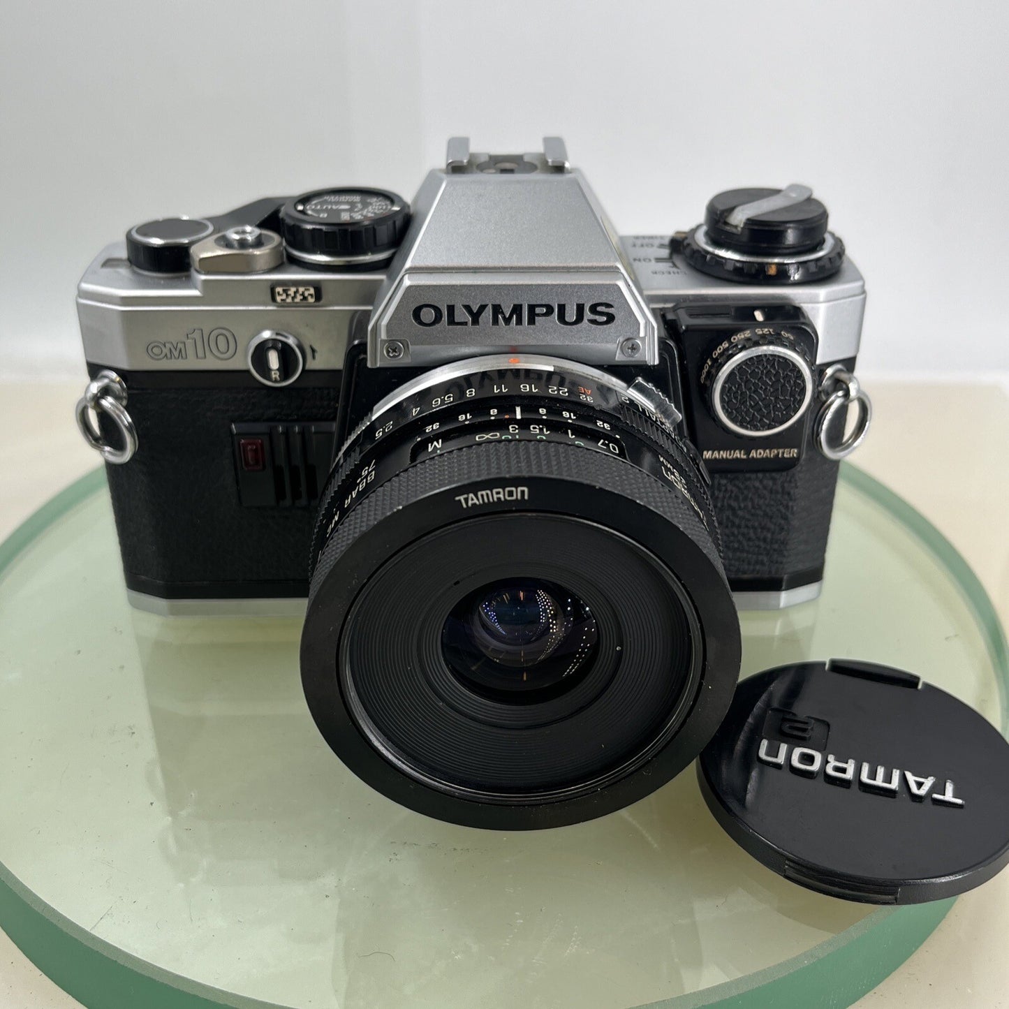 Olympus OM10 35mm SLR Film Camera + 28mm f2.5 Tamron  Lens and Manual Adapter9031