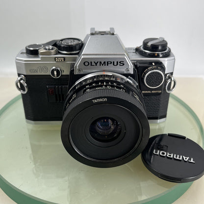 Olympus OM10 35mm SLR Film Camera + 28mm f2.5 Tamron  Lens and Manual Adapter9031