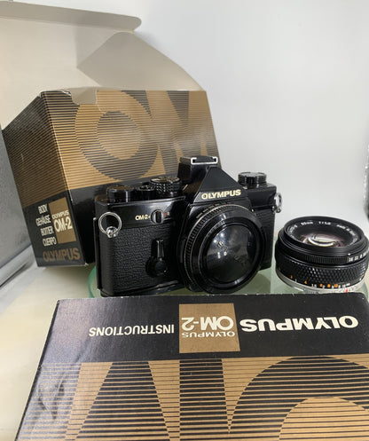 Olympus OM-2n Black - 35mm SLR Film Camera + 50mm f/1.8 Lens-Tested+ BOX & BOOK11