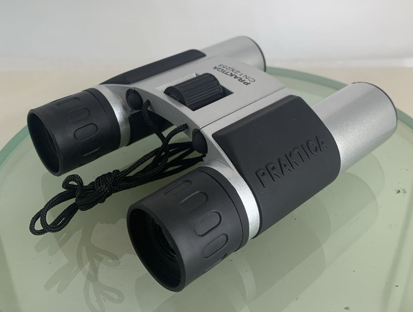 Praktica CN12X25S Foldable Binoculars SILVER GOOD CONDITION+COVER - TESTED - 1383