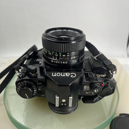 Canon A-1 35mm SLR Camera Body+ FD 50mm f/2.8 + POWER WINDER FULLY WORKING #8774