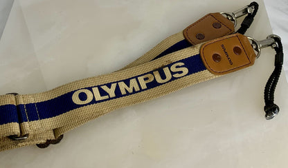 Retro OLYMPUS Hunter Wide Camera Strap in Blue & Beige Canvas OM1, OM2,OM10,OM201