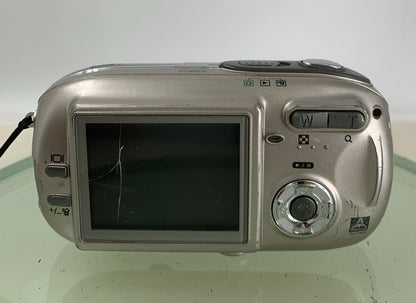 Praktica DCZ 4.4 DIGITAL CAMERA 4.0 MP SILVER DISPLAY GLASS BROKEN TESTED - 4495