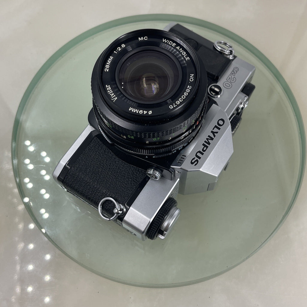 Olympus Om20 35mm slr film camera With Vivitar 28mm 1:2.8  Lens SERVICED  #6207