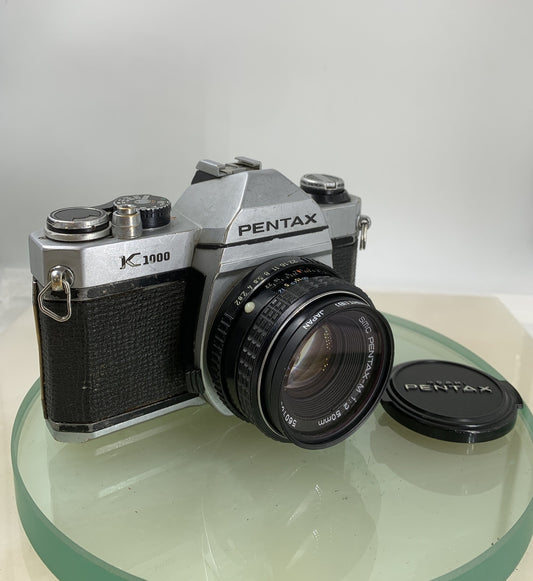 Pentax K1000 35mm SLR Film Camera+ SMC Pentax-M 50mm F2 Lens SERVCIED, WELL USED0