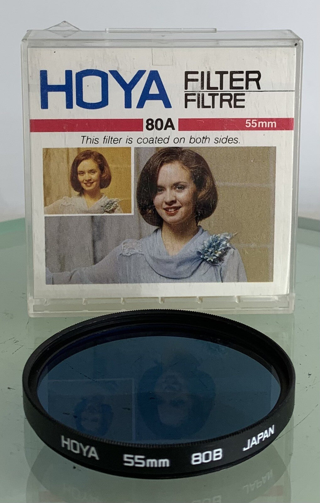 GENIUNE HOYA FILTER 80B 55mm BLUE+CASE+CLEAN+GOOD CONDITION-5570