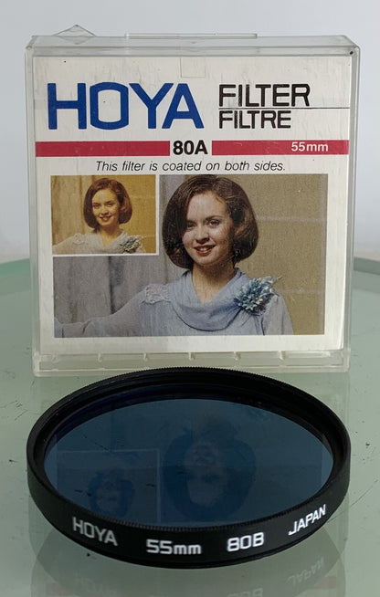 GENIUNE HOYA FILTER 80B 55mm BLUE+CASE+CLEAN+GOOD CONDITION-5570