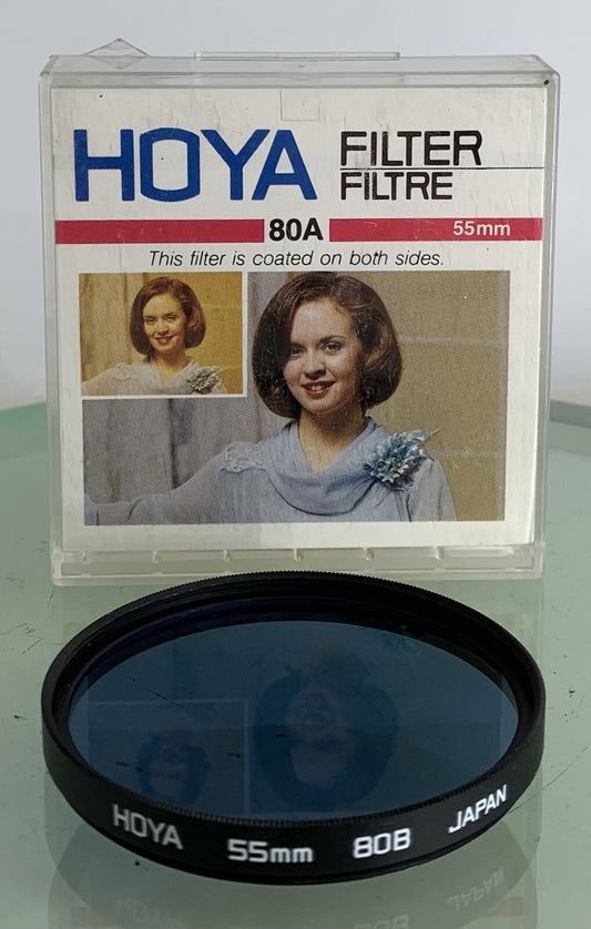 GENIUNE HOYA FILTER 80B 55mm BLUE+CASE+CLEAN+GOOD CONDITION-5570
