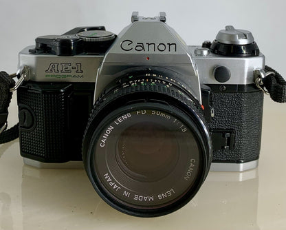 Canon AE-1 Program 35mm SLR Film Manual Camera + Canon 50mm F/1.8 FD Lens # 3041