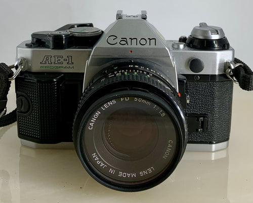 Canon AE-1 Program 35mm SLR Film Manual Camera + Canon 50mm F/1.8 FD Lens # 3041