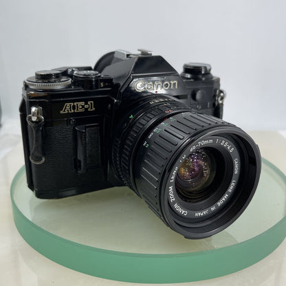 Canon AE-1  Black 35mm SLR Film Manual Camera + Canon 35-70mm Lens TESTED #5960