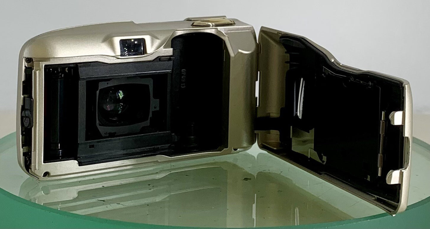 Olympus MJU II 35mm ALL WEATHER FILM CAMERA GOLDEN WITH COVER TESTED - 3198